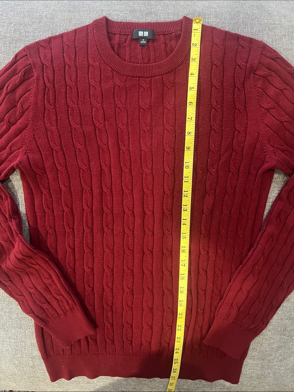 Uniqlo Men's Cable-Knit Crewneck Sweater - Deep Wine